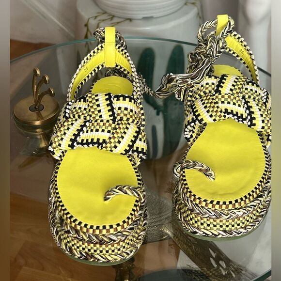New Free People AMAMBAIH Beatriz Wrap Sandals Kaki-Lemon - Picture 3 of 8